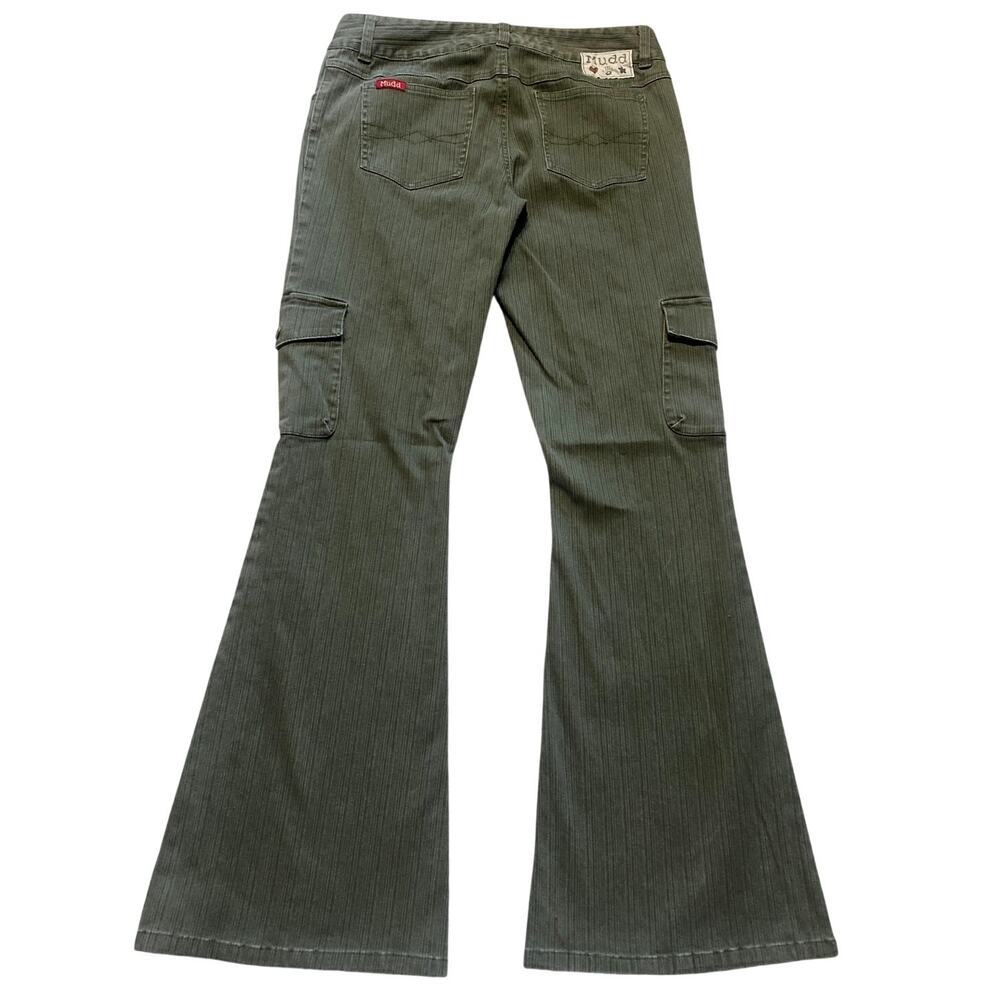 Vintage Mudd Cargo Pants Size 9 Olive Green Y2K Ribbed Flare Utility D-Ring